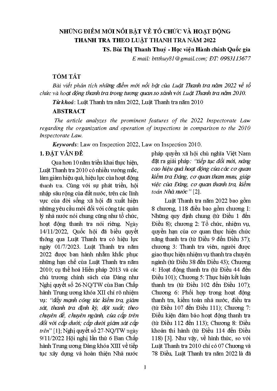 Những điểm mới nổi bật về tổ chức và hoạt động thanh tra theo Luật Thanh tra năm 2022 = Outstanding new points on inspection organization and activities according to the 2022 Inspection Law