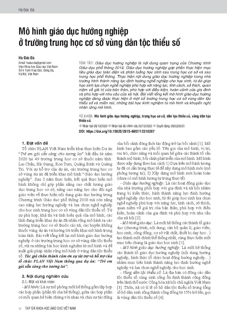 Mô hình giáo dục hướng nghiệp ở trường trung học cơ sở vùng dân tộc thiểu số = Vocational education model in junior high schools in ethnic minority areas