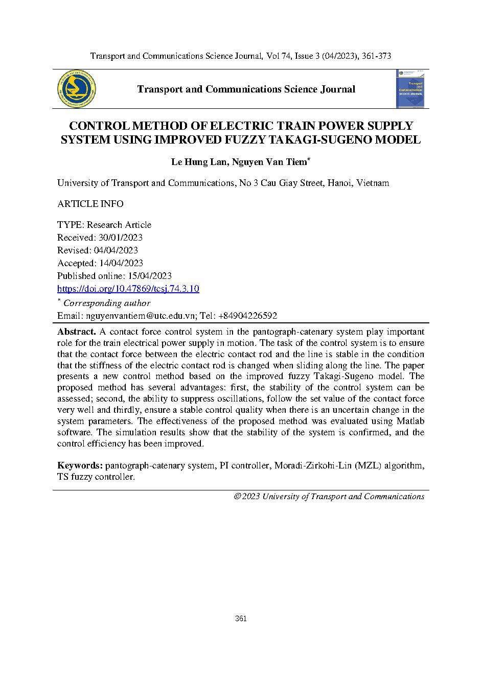 Phương pháp điều khiển hệ thống cung cấp điện cho tàu điện sử dụng mô hình takagi-sugeno mờ cải tiến = Control method of electric train power supply system using improved fuzzy takagi-sugeno model