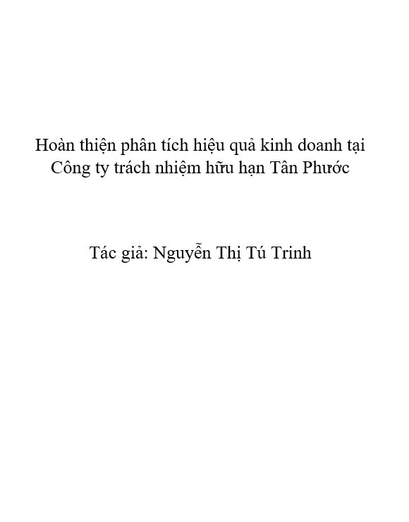 Hoàn thiện phân tích hiệu quả kinh doanh tại Công ty trách nhiệm hữu hạn Tân Phước