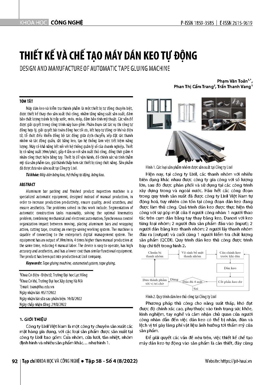 Thiết kế và chế tạo máy dán keo tự động = Design and manufacture of automatic tape gluing machine