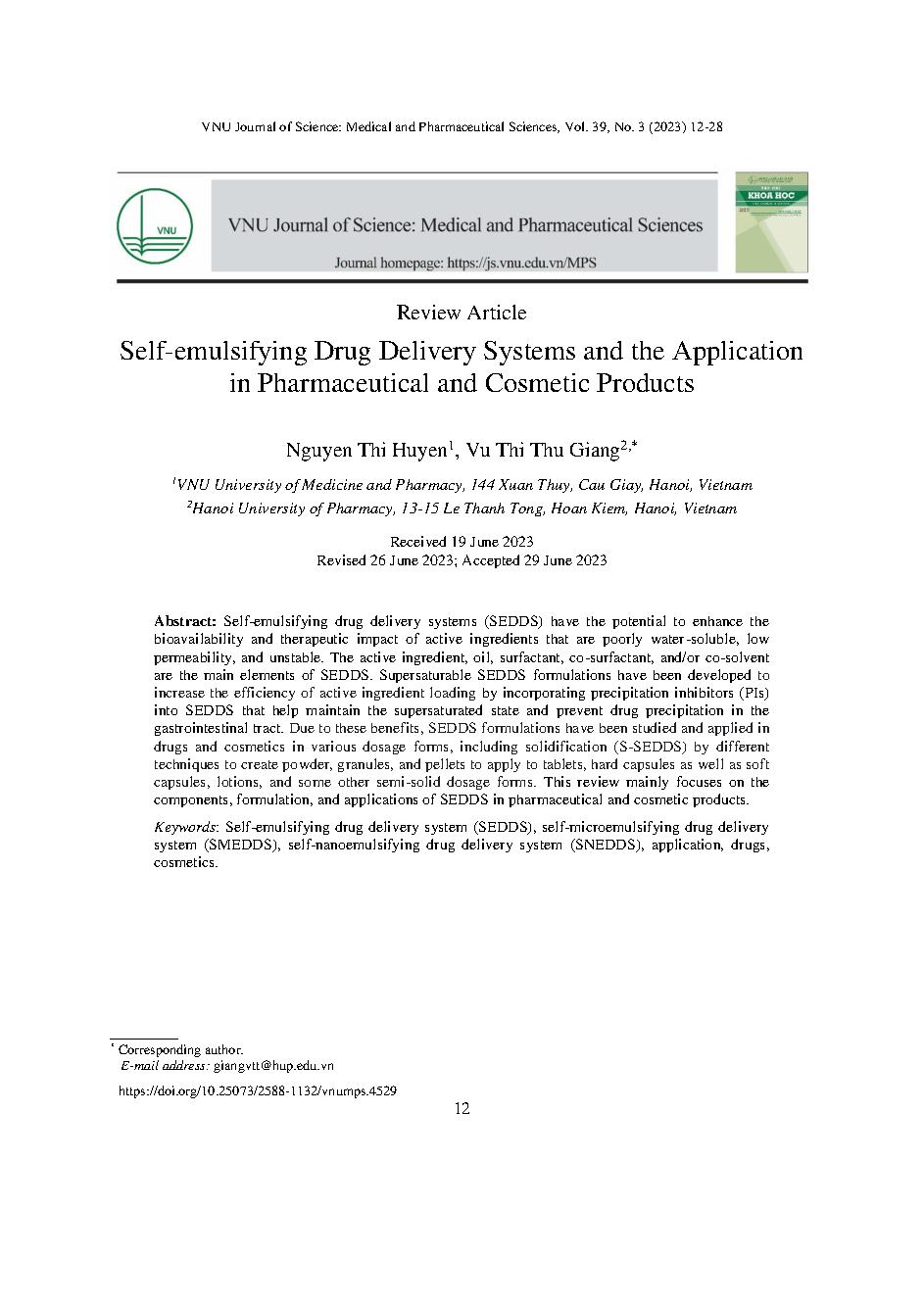 Hệ tự nhũ hóa và ứng dụng trong dược phẩm và mỹ phẩm = Self-emulsifying Drug Delivery Systems and the Application in Pharmaceutical and Cosmetic Products