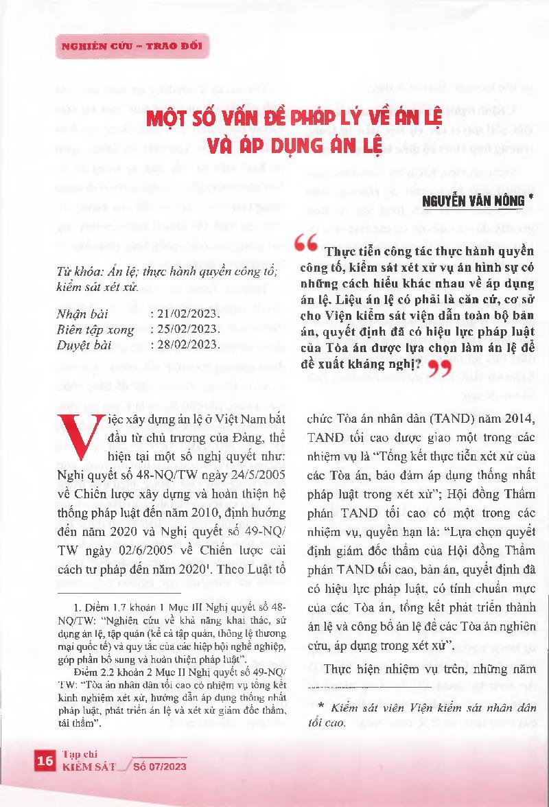 Một số vấn đề pháp lý về án lệ và áp dụng án lệ