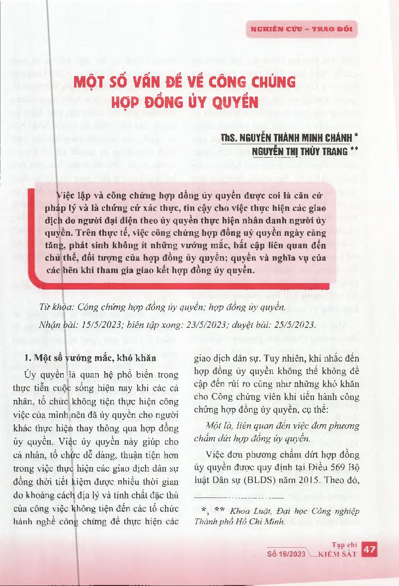 Một số vấn đề về công chứng hợp đồng ủy quyền