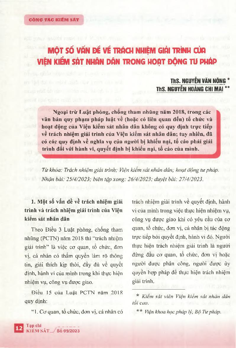 Một số vấn đề về trách nhiệm giải trình của Viện kiểm sát nhân dân trong hoạt động tư pháp