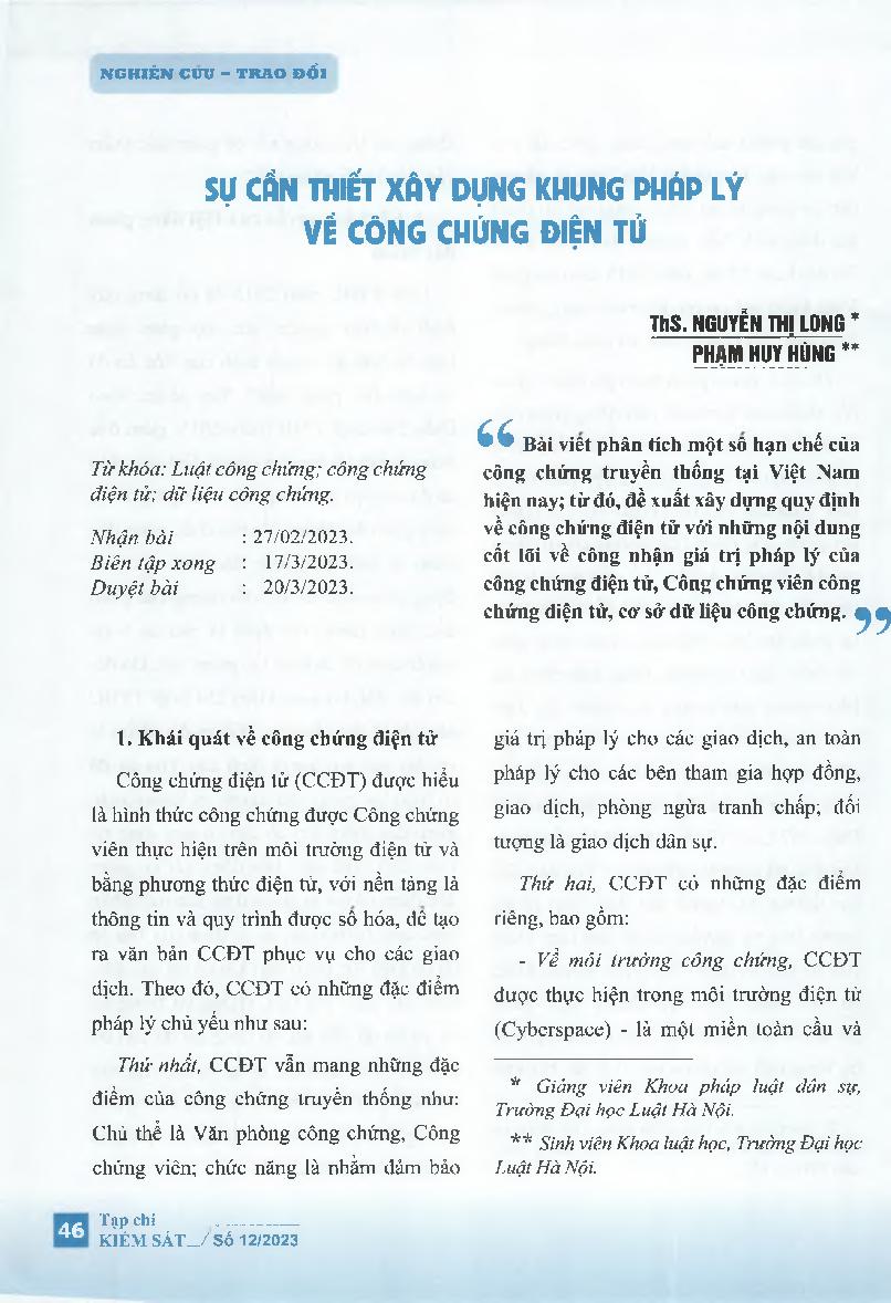 Sự cần thiết xây dựng khung pháp lý về công chứng điện tử