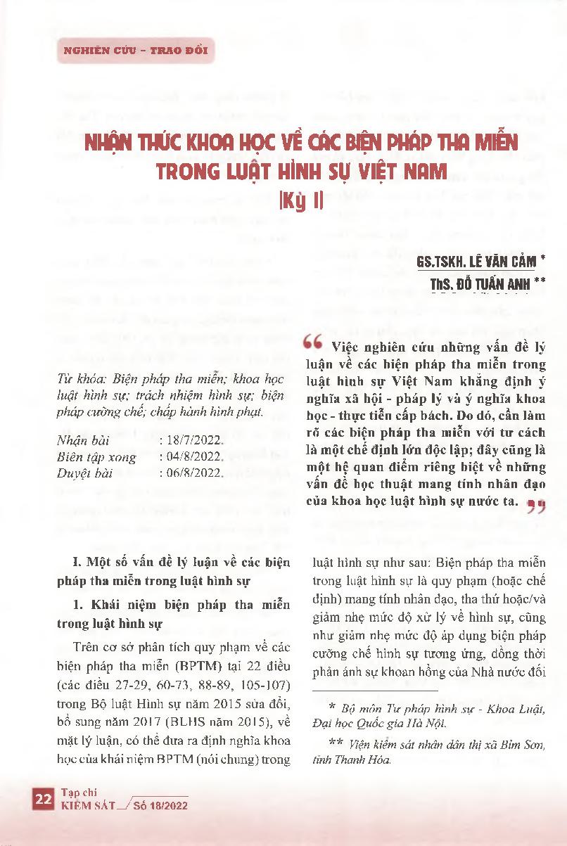 Nhận thức khoa học về các biện pháp tha miễn trong luật hình sự Việt Nam