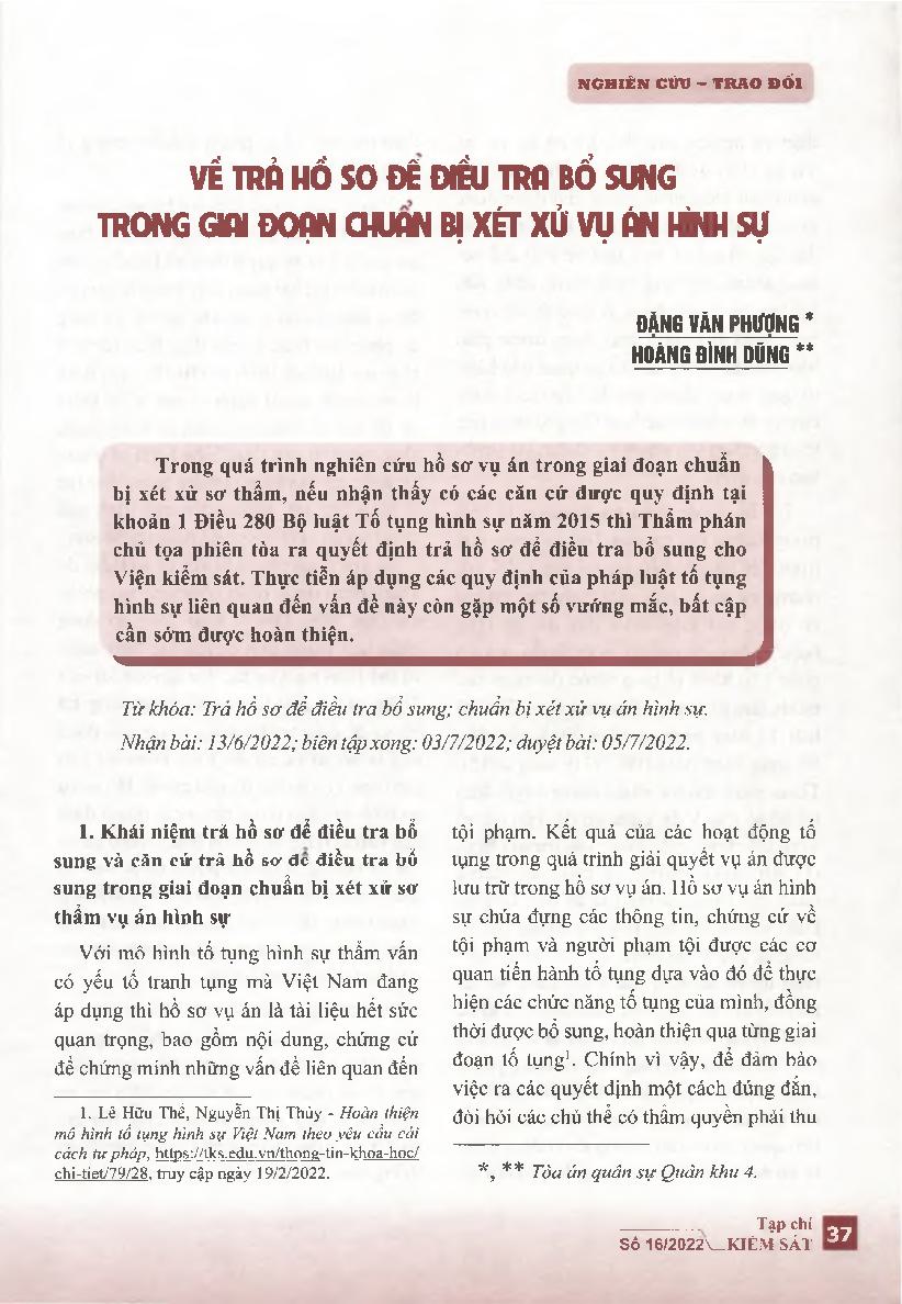 Về trả hồ sơ để điều tra bổ sung trong giai đoạn chuẩn bị xét xử vụ án hình sự