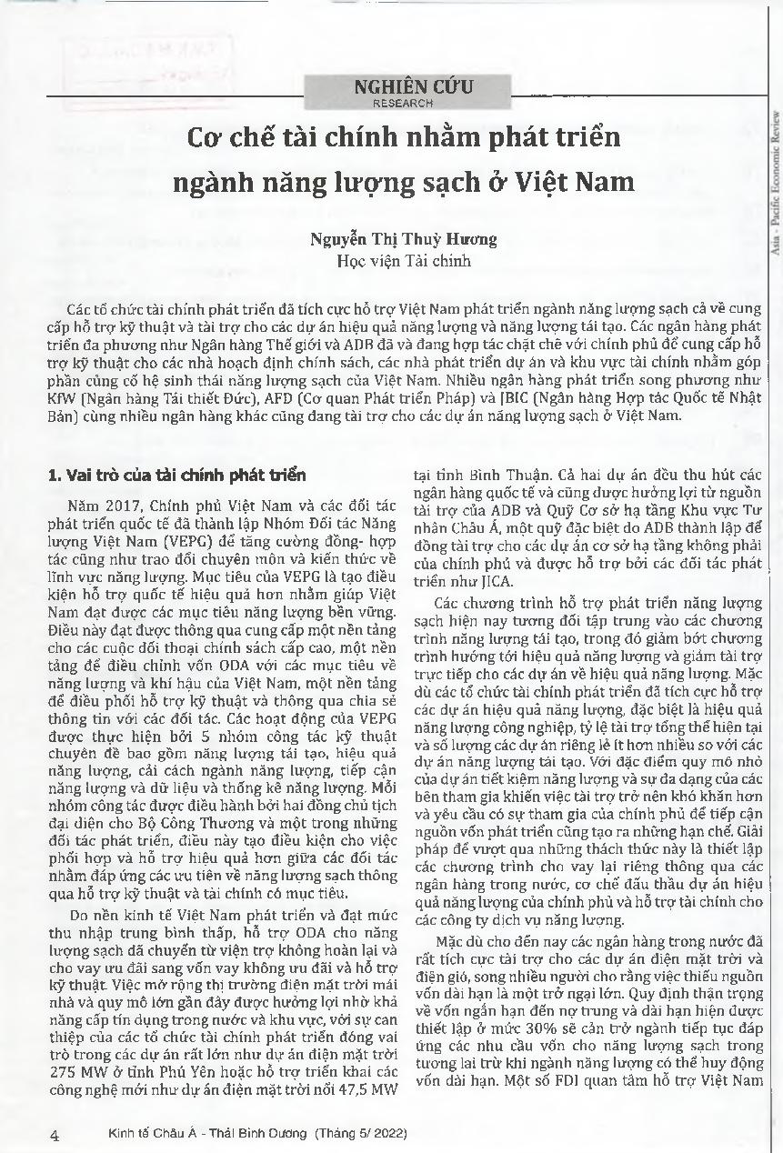Cơ chế tài chính nhằm phát triển ngành năng lượng sạch ở Việt Nam