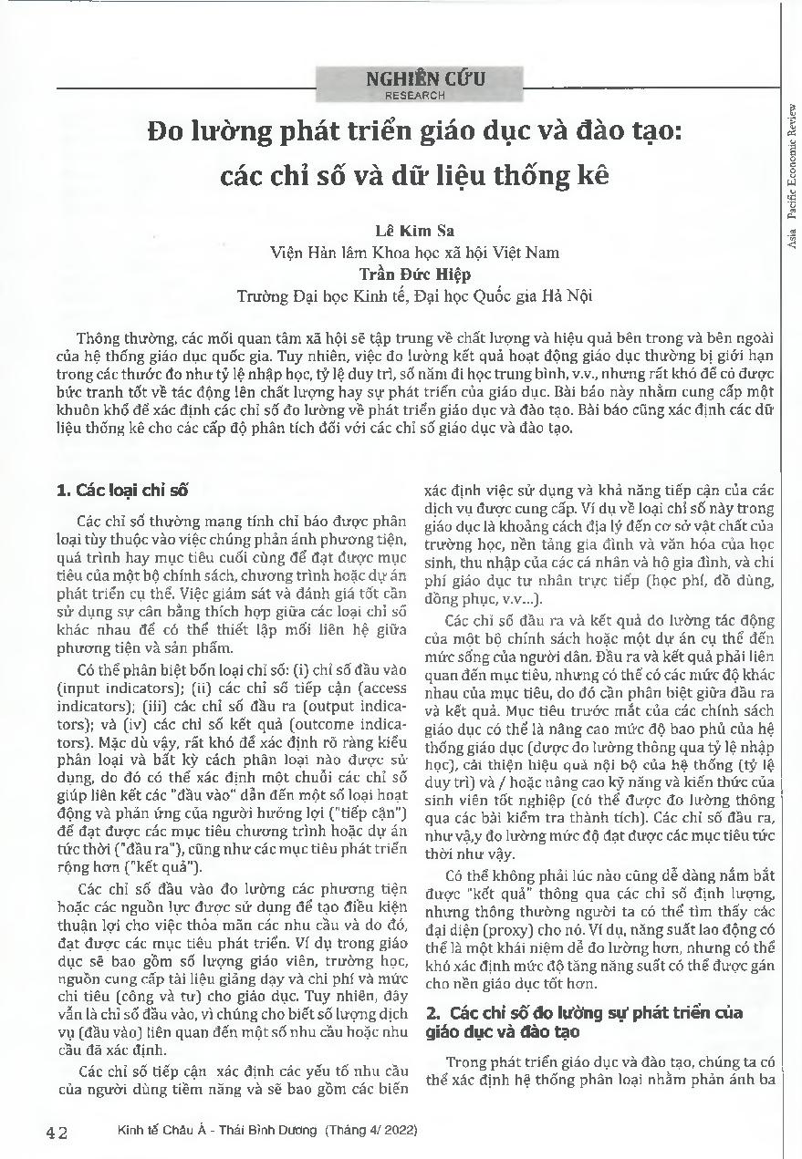 Đo lường phát triển giáo dục và đào tạo: các chỉ số và dữ liệu thống kê