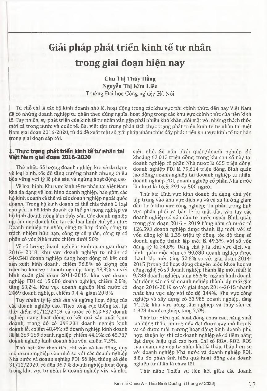 Giải pháp phát triển kinh tế tư nhân trong giai đoạn hiện nay