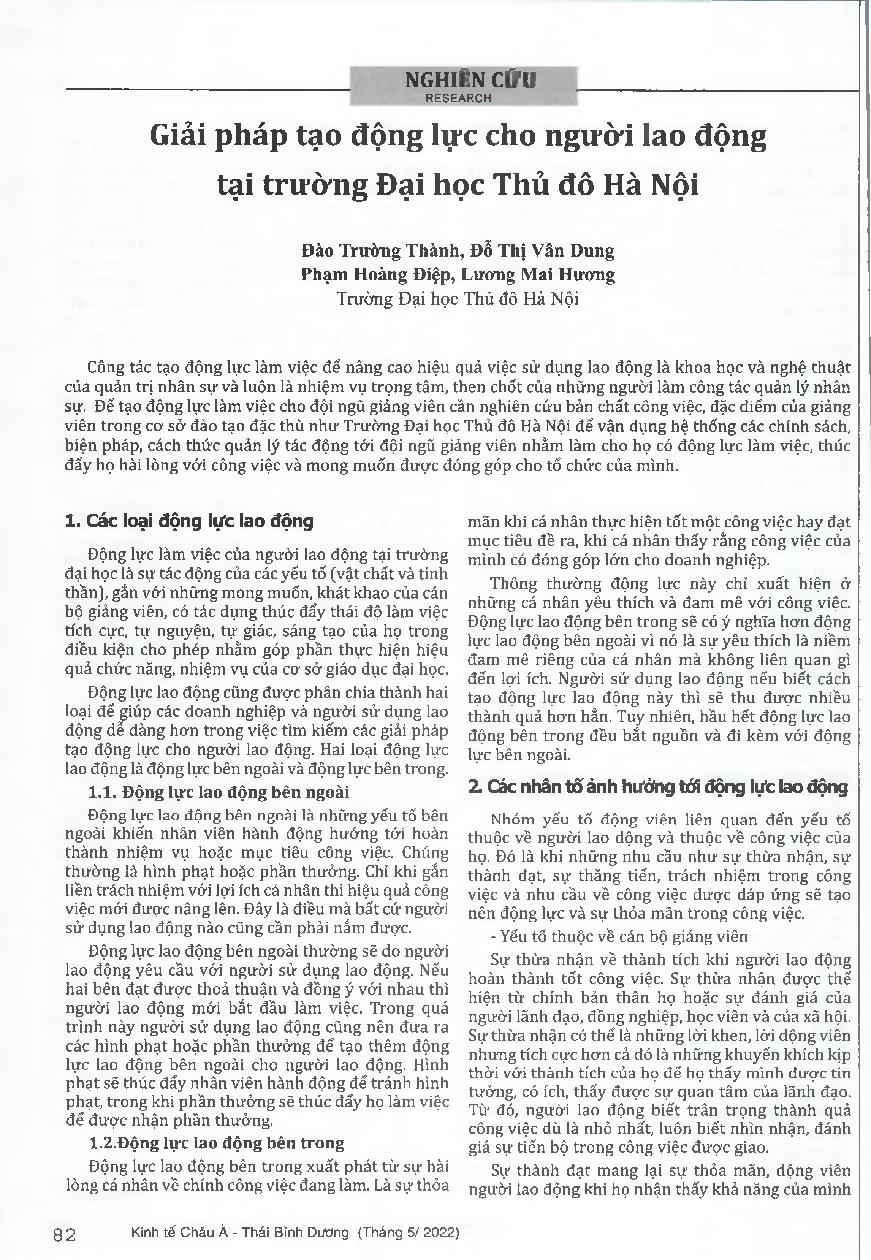 Giải pháp tạo động lực cho người lao động tại trường Đại học Thủ đô Hà Nội