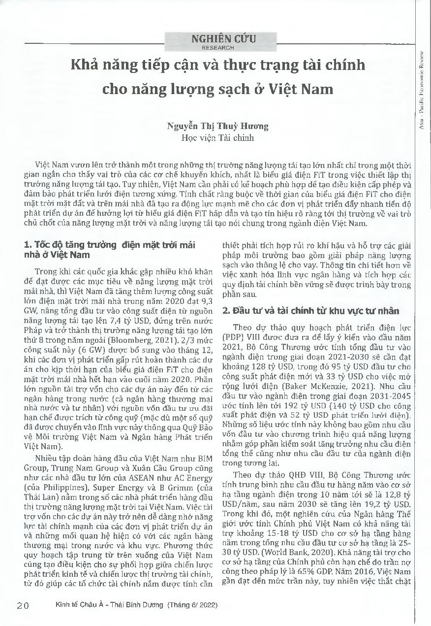 Khả năng tiếp cận và thực trạng tài chính cho năng lượng sạch ở Việt Nam