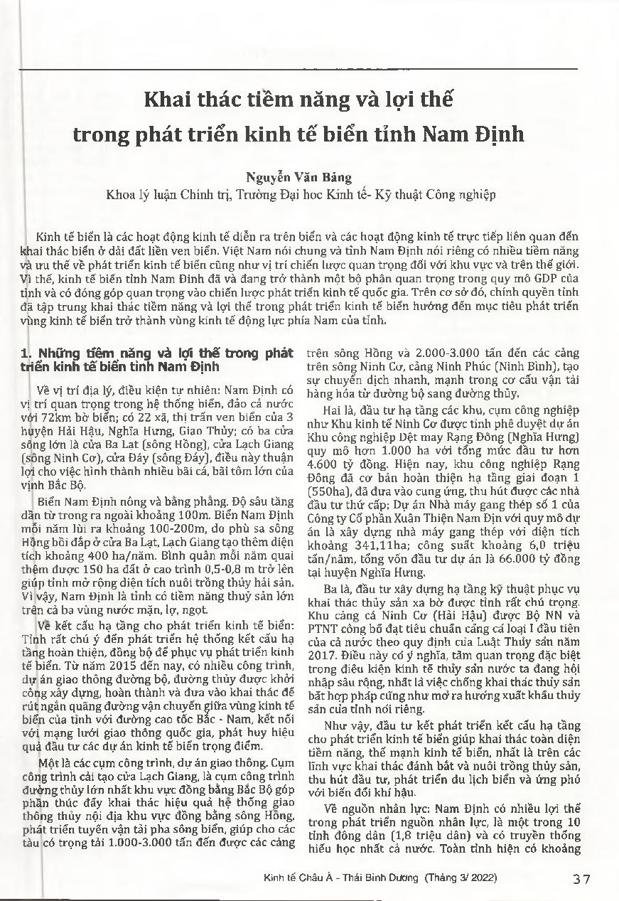 Khai thác tiềm năng và lợi thế trong phát triển kinh tế biển tỉnh Nam Định