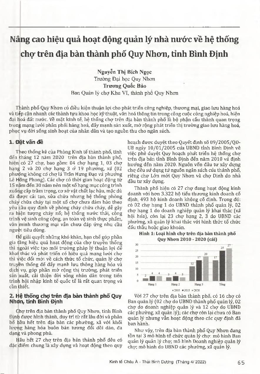 Nâng cao hiệu quả hoạt động quản lý nhà nước về hệ thống chợ trên địa bàn thành phố Quy Nhơn, tỉnh Bình Định