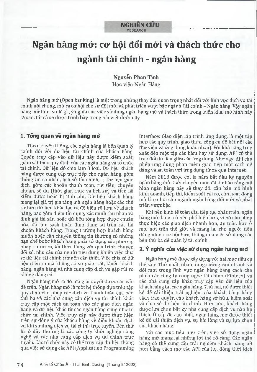 Ngân hàng mở: cơ hội đổi mới và thách thức cho ngành tài chính - ngân hàng