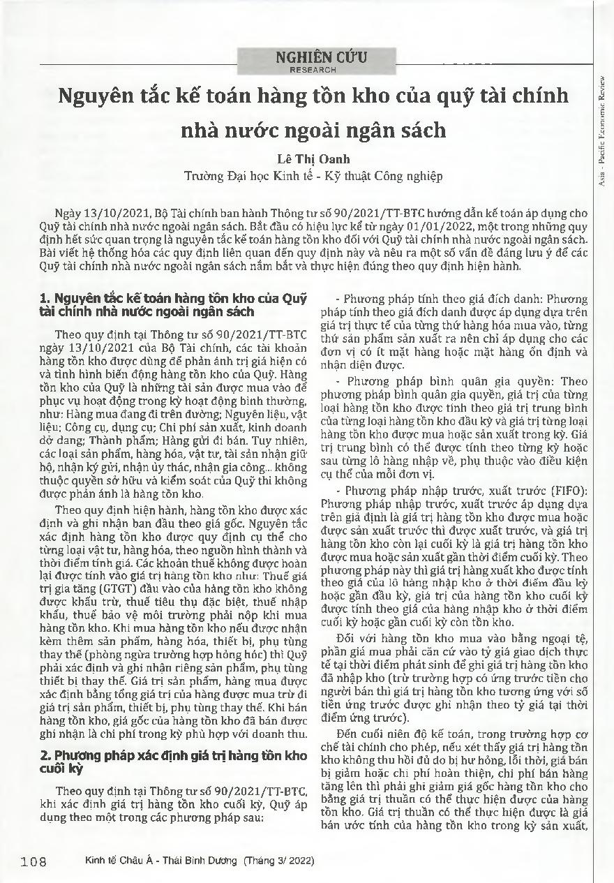 Nguyên tắc kế toán hàng tồn kho của quỹ tài chính nhà nước ngoài ngân sách