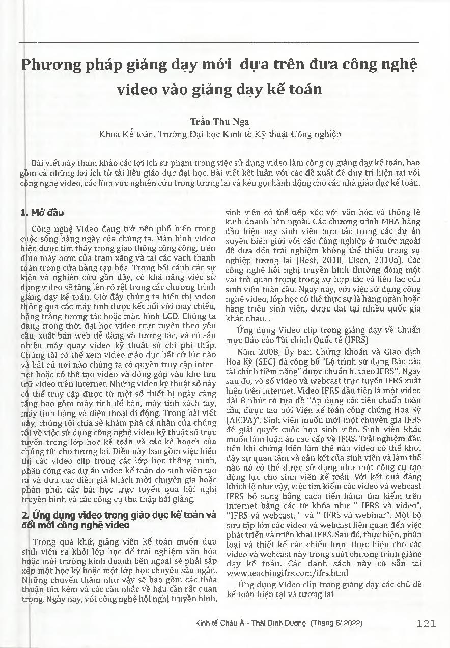 Phương pháp giảng dạy mới dựa trên đưa công nghệ video vào giảng dạy kế toán