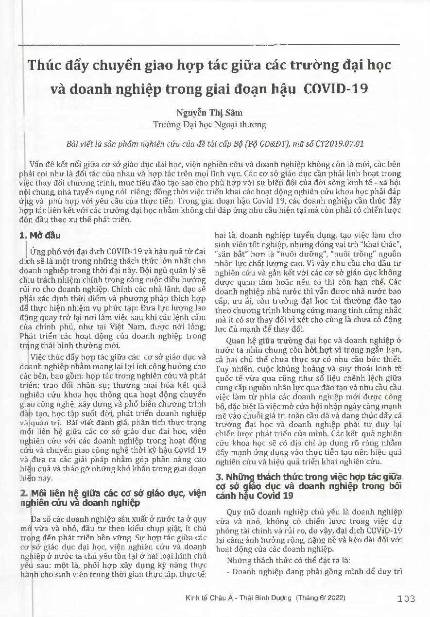 Thúc đẩy chuyển giao hợp tác giữa các trường đại học và doanh nghiệp trong giai đoạn hậu COVID-19