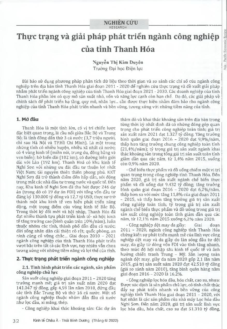 Thực trạng và giải pháp phát triển ngành công nghiệp của tỉnh Thanh Hóa