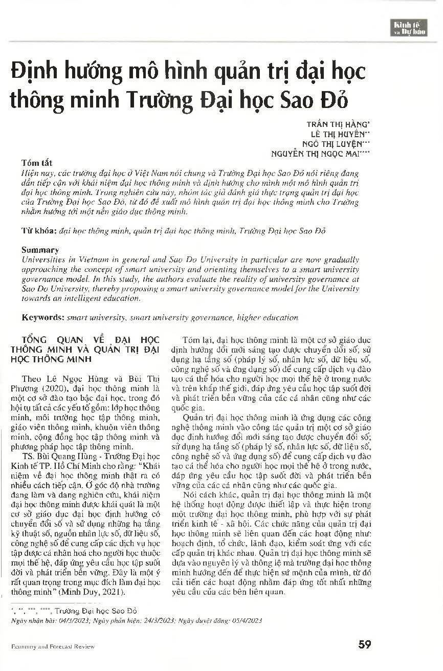 Định hướng mô hình quản trị đại học thông minh Trường Đại học Sao Đỏ