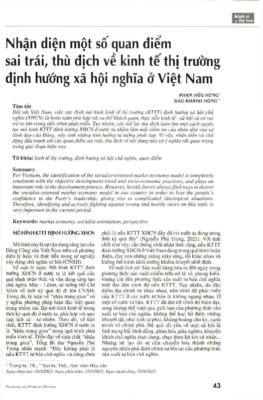 Nhận diện một số quan điểm sai trái, thù địch về kinh tế thị trường định hướng xã hội nghĩa ở Việt Nam