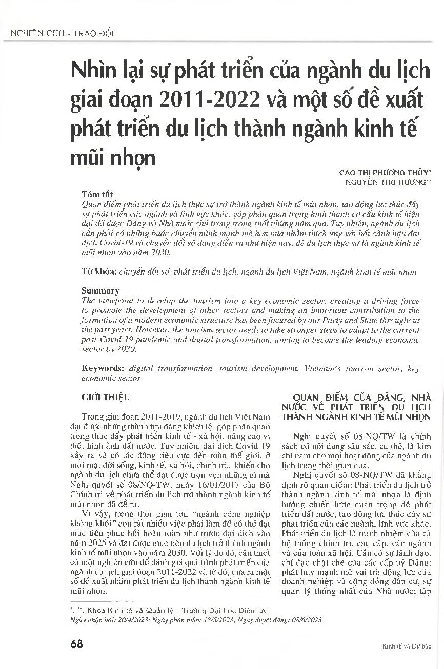 Nhìn lại sự phát triển của ngành du lịch giai đoạn 2011-2022 và một số đề xuất phát triển du lịch thành ngành kinh tế mũi nhọn