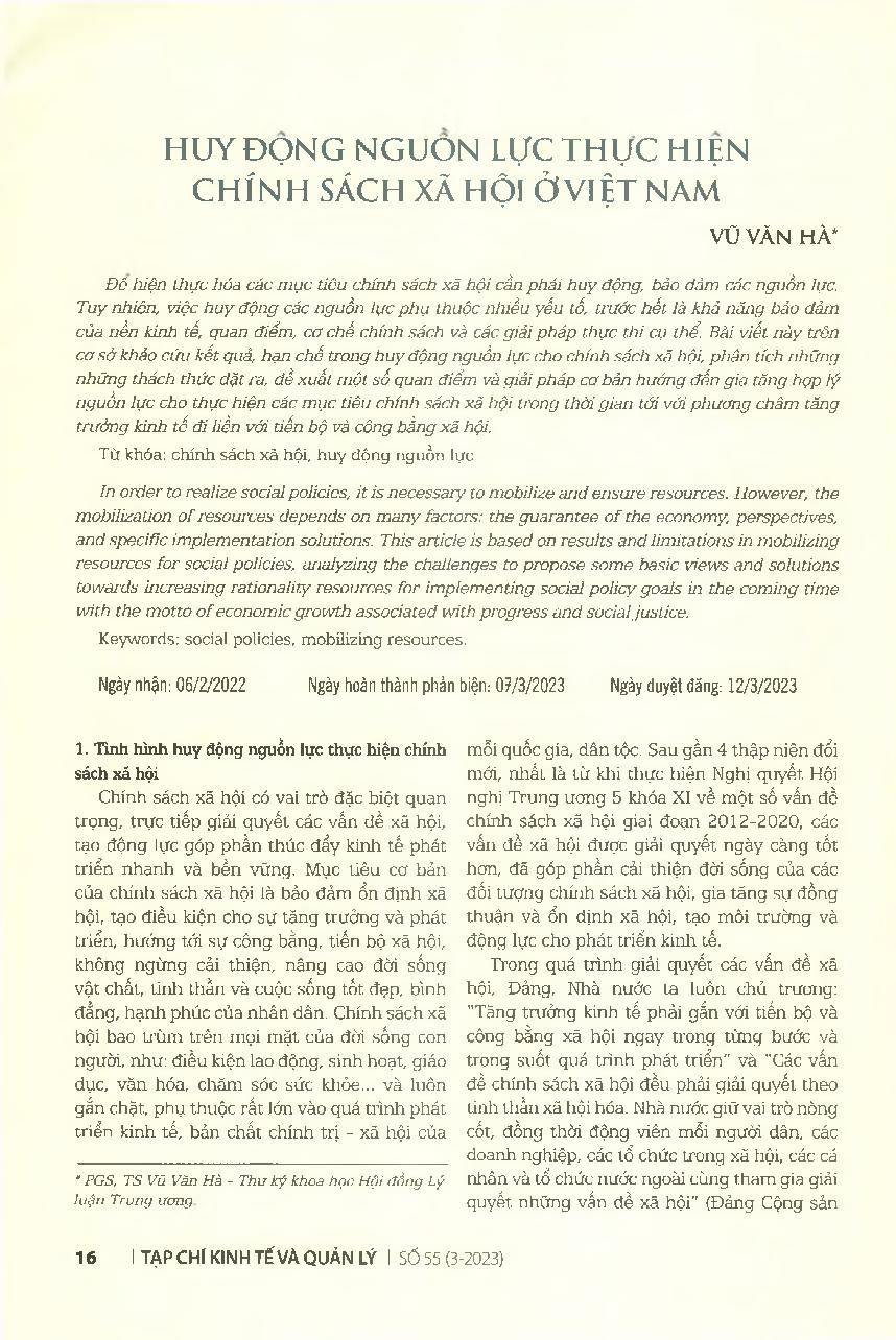 Huy động nguồn lực thực hiện chính sách xã hội ở Việt Nam