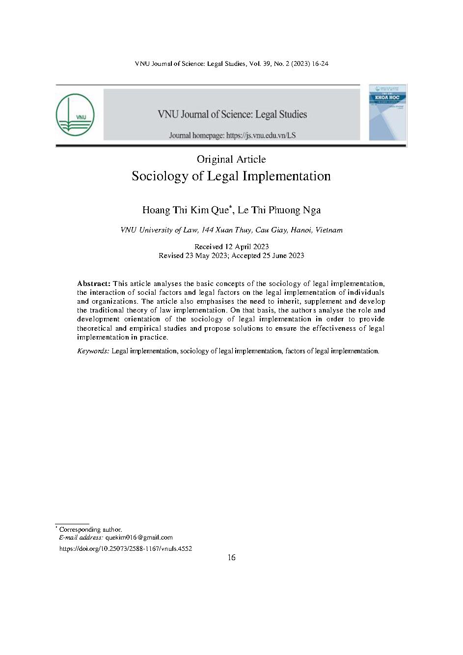 Xã hội học thực hiện pháp luật = Sociology of legal implementation