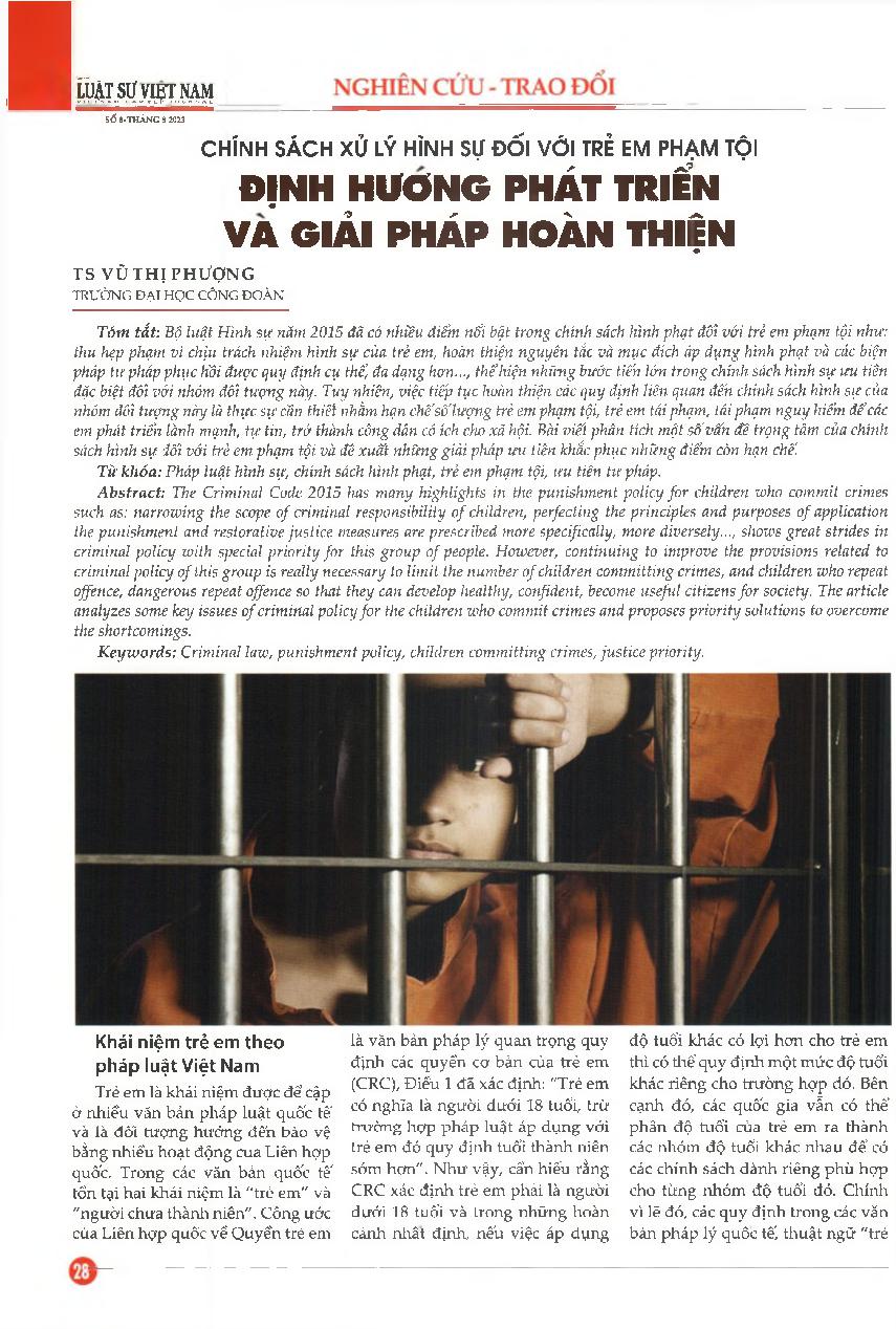 Chính sách xử lý hình sự đối với trẻ em phạm tội định hướng phát triển và giải pháp hoàn thiện = Criminal handling policy for children who commit crimes: Development orientation and complete solutions