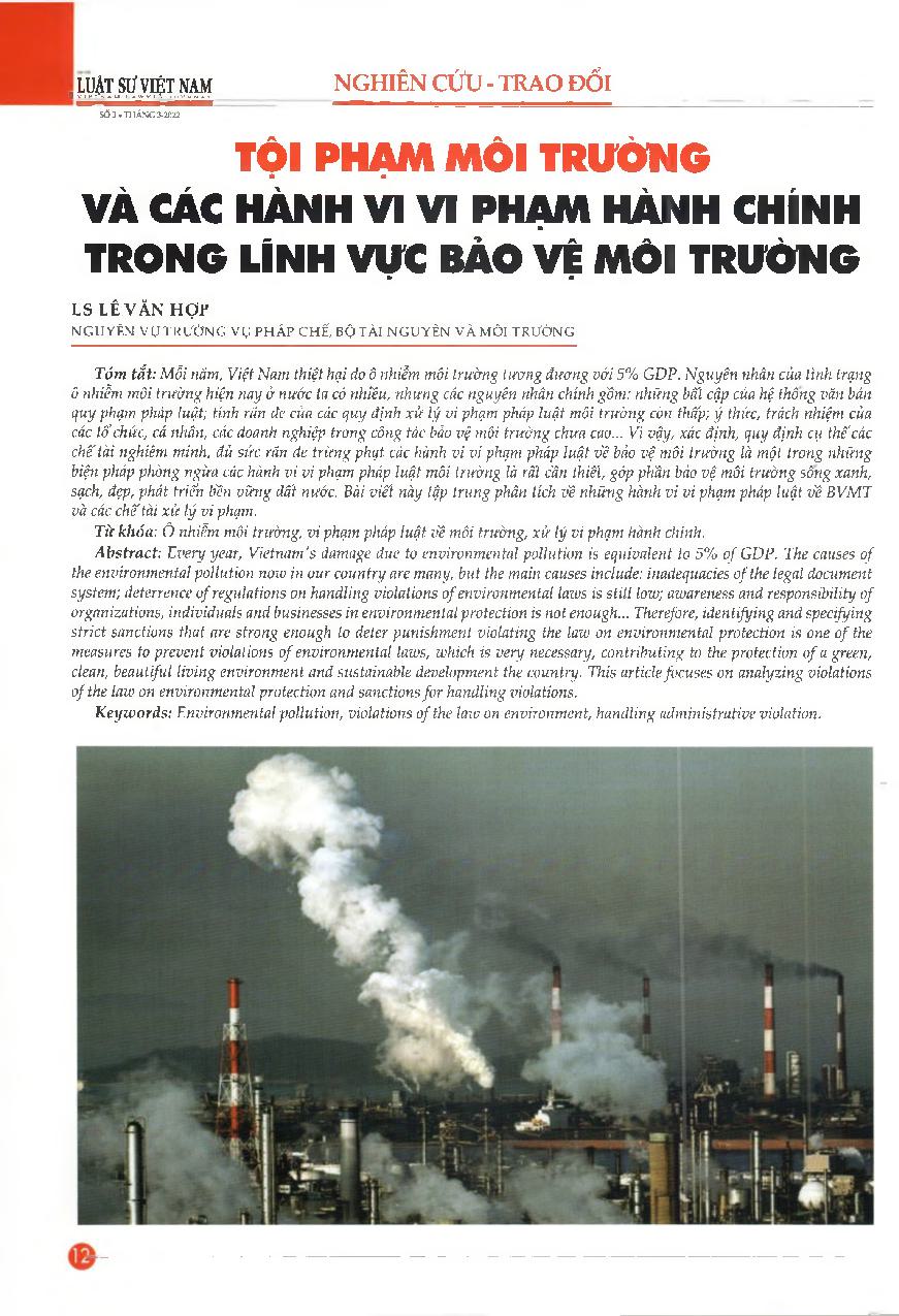 Tội phạm môi trường và các hành vi vi phạm hành chính trong lĩnh vực bảo vệ môi trường = Environmental crimes and administrative violations in the field of environmental protection