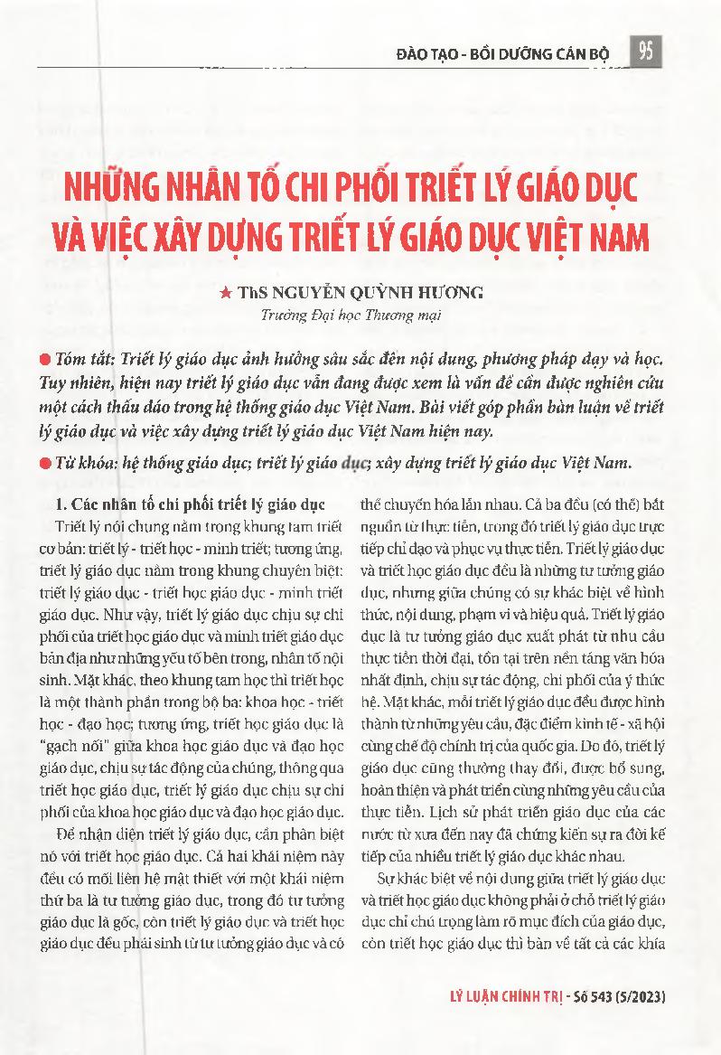 Những nhân tố chi phối triết lý giáo dục và việc xây dựng triết lý giáo dục Việt Nam