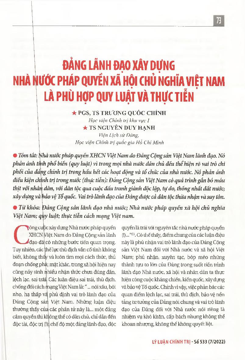 Đảng lãnh đạo xây dựng nhà nước pháp quyền xã hội chủ nghĩa Việt Nam là phù hợp quy luật và thực tiễn