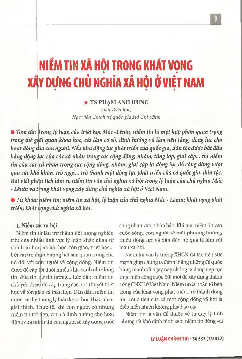 Niềm tin xã hội trong khát vọng xây dựng chủ nghĩa xã hội ở Việt Nam