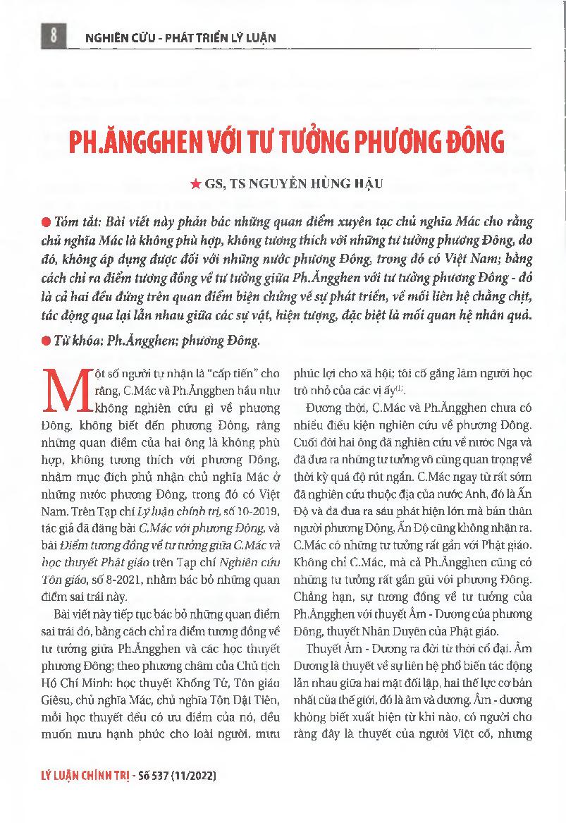 Ph.Ăngghen với tư tưởng phương Đông = Eastern ideas in F. Engels’ thoughts