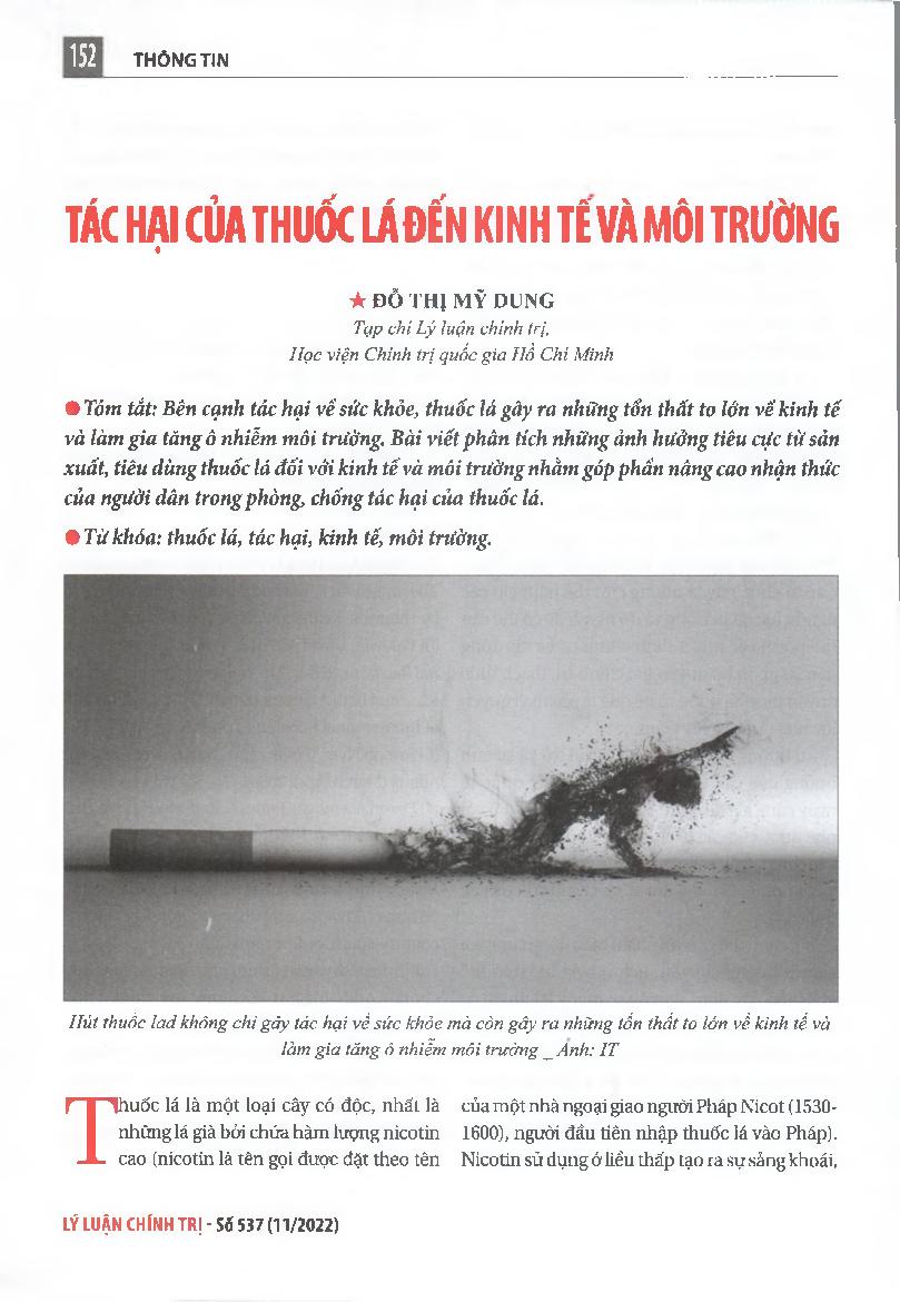 Tác hại của thuốc lá đến kinh tế và môi trường = Effects of tobacco on the economy and the environment