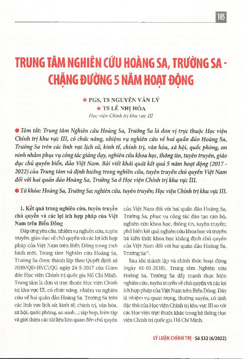 Trung tâm nghiên cứu Hoàng Sa, Trường Sa - chặng đường 5 năm hoạt động = Hoang Sa Research Center, Truong Sa - 5 years of operation