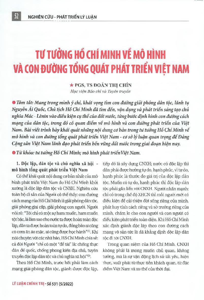 Tư tưởng Hồ Chí Minh về mô hình và con đường tổng quát phát triển Việt Nam = Ho Chi Minh Thought on Vietnam&#39;s general development model and path