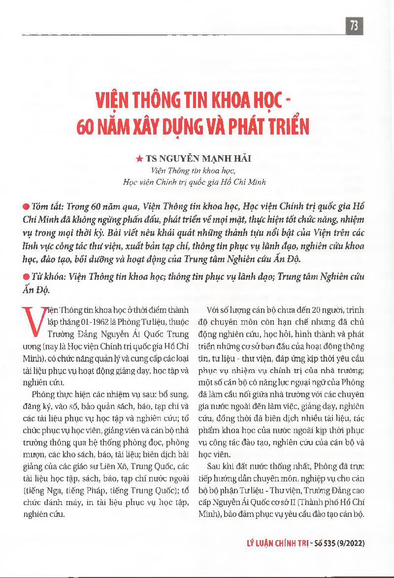 Viện Thông tin khoa học - 60 năm xây dựng và phát triển = Institute of scientific information - 60 years of construction and developme