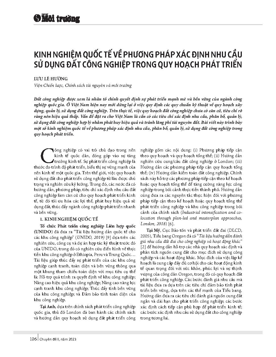 Kinh nghiệm quốc tế về phương pháp xác định nhu cầu sử dụng đất công nghiệp trong quy hoạch phát triển
