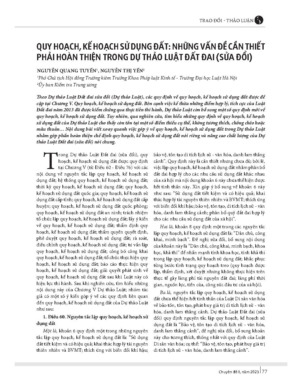 Quy hoạch, kế hoạch sử dụng đất: Những vấn đề cần thiết phải hoàn thiện trong Dự thảo Luật Đất đai (sửa đổi)