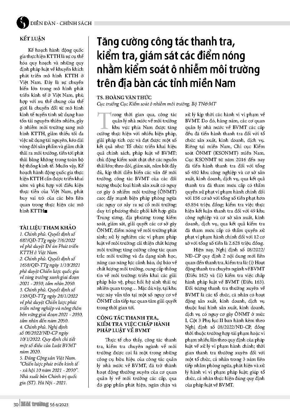 Tăng cường công tác thanh tra, kiểm tra, giám sát các điểm nóng nhằm kiểm soát ô nhiễm môi trường trên địa bàn các tỉnh miền Nam