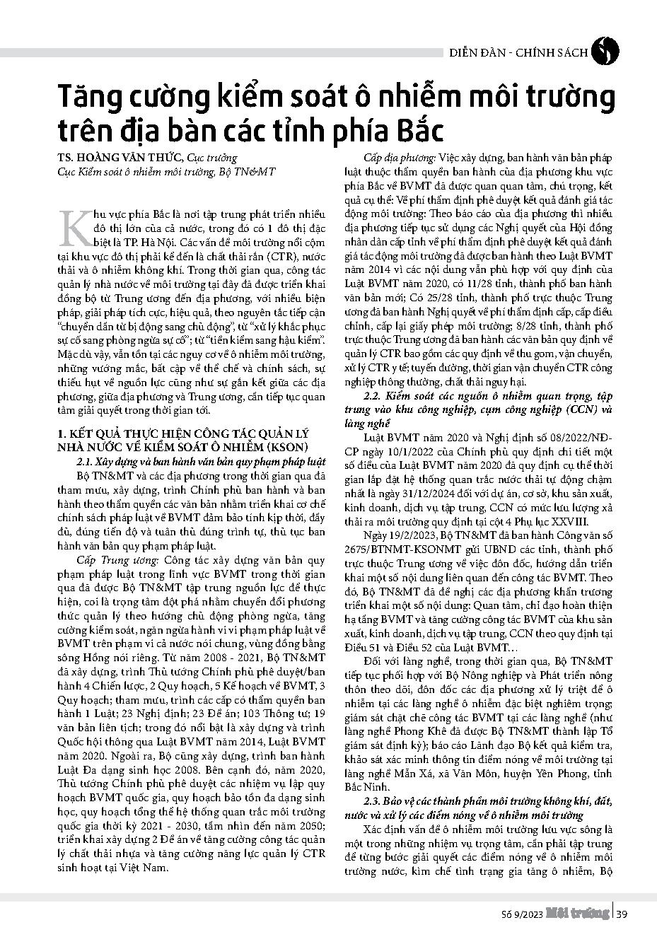 Tăng cường kiểm soát ô nhiễm môi trường trên địa bàn các tỉnh phía Bắc