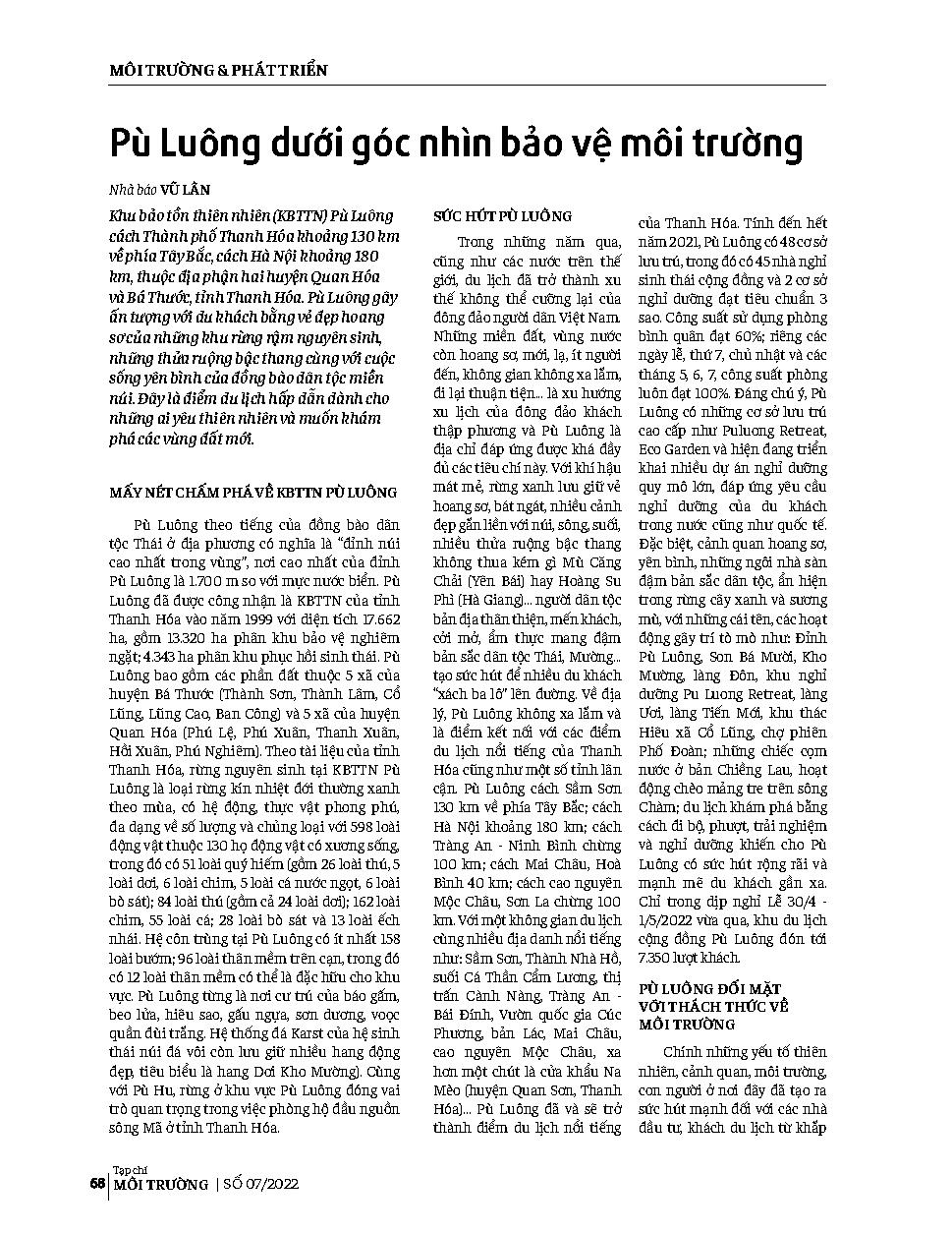 Pù Luông dưới góc nhìn bảo vệ môi trường