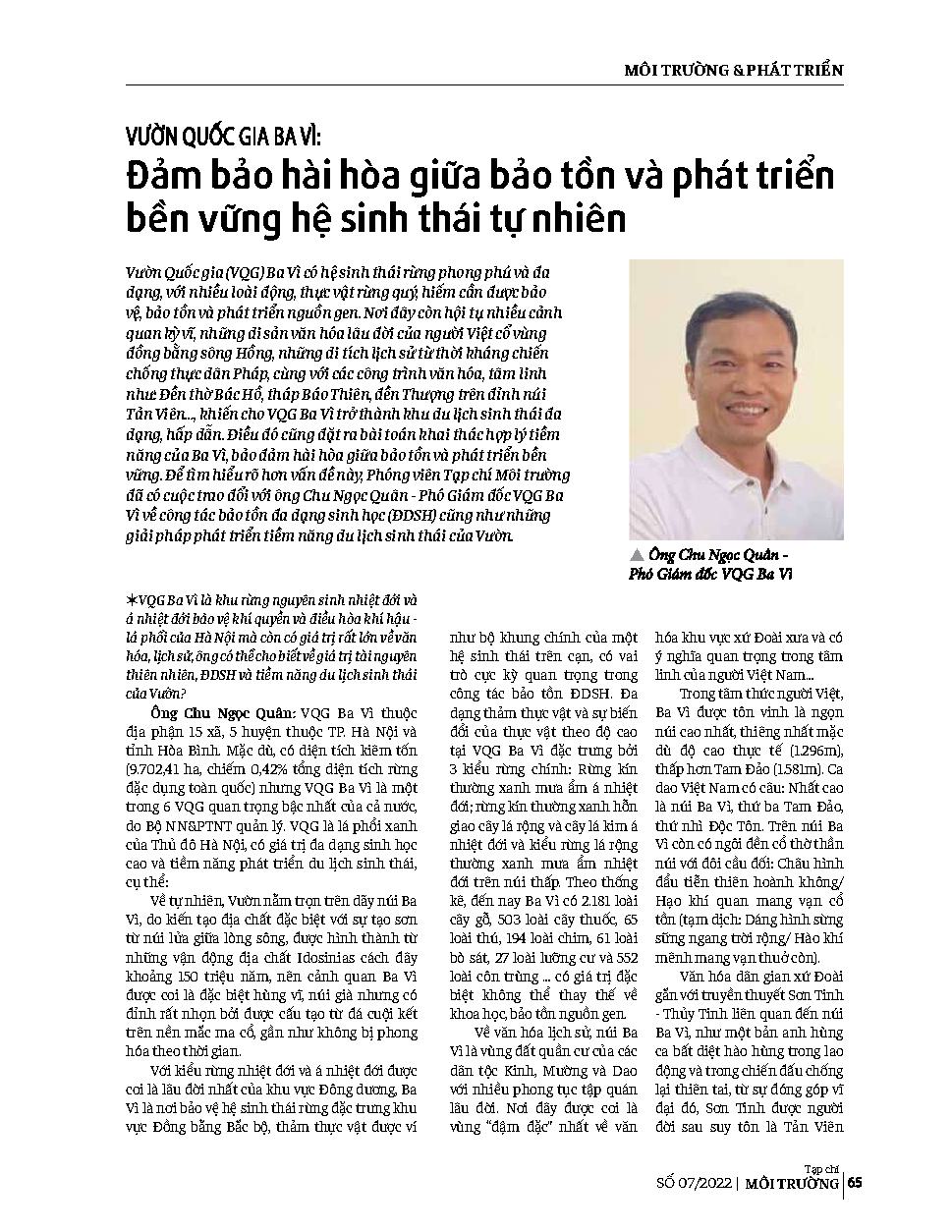 Vườn quốc gia Ba Vì: Đảm bảo hài hòa giữa bảo tồn và phát triển bền vững hệ sinh thái tự nhiên