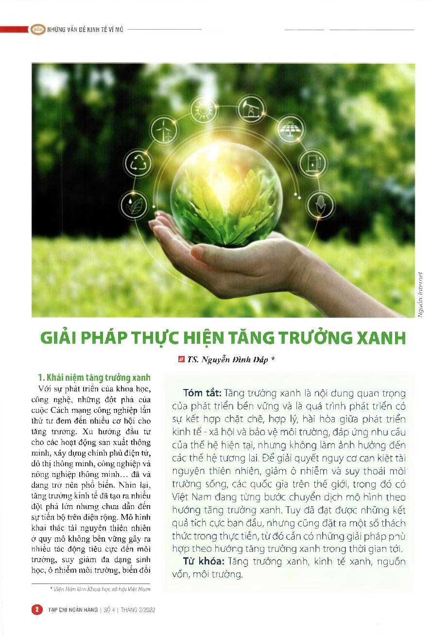 Giải pháp thực hiện tăng trưởng xanh = Solutions to implement green growth