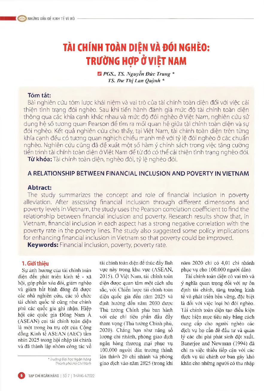 Tài chính toàn diện và đói nghèo: Trường hợp ở Việt Nam = Financial inclusion and poverty: The case in Vietnam