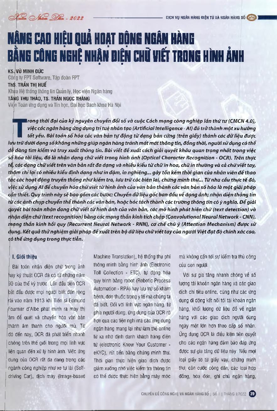 Nâng cao hiệu quả hoạt động ngân hàng bằng công nghệ nhận diện chữ viết trong hình ảnh. = Improve the efficiency of banking operations with image recognition technology.