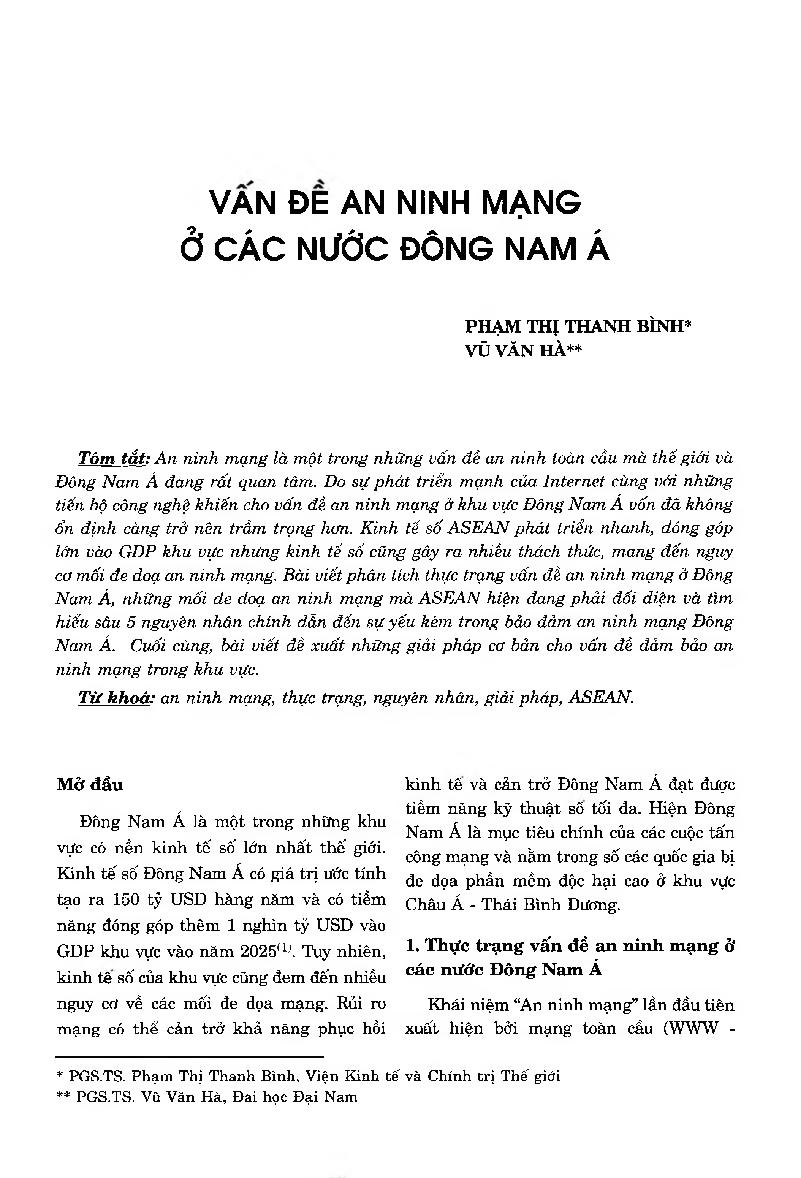 Vấn đề an ninh mạng ở các nước Đông Nam Á = Cybersecurity Issues in Southeast Asian Countries