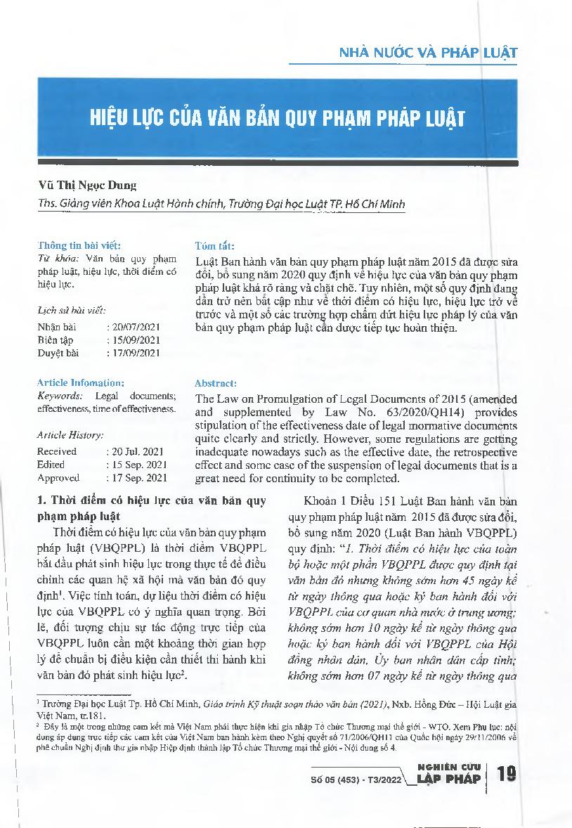 Hiệu lực của văn bản quy phạm pháp luật = Effect of legal documents